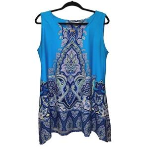 Avenue‎ Tank Top Blue Paisley Boho Medallion Sharkbite Hem Womens 14/16